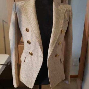 BALMAIN Jacquard Monogram Logo Blazer Size:38